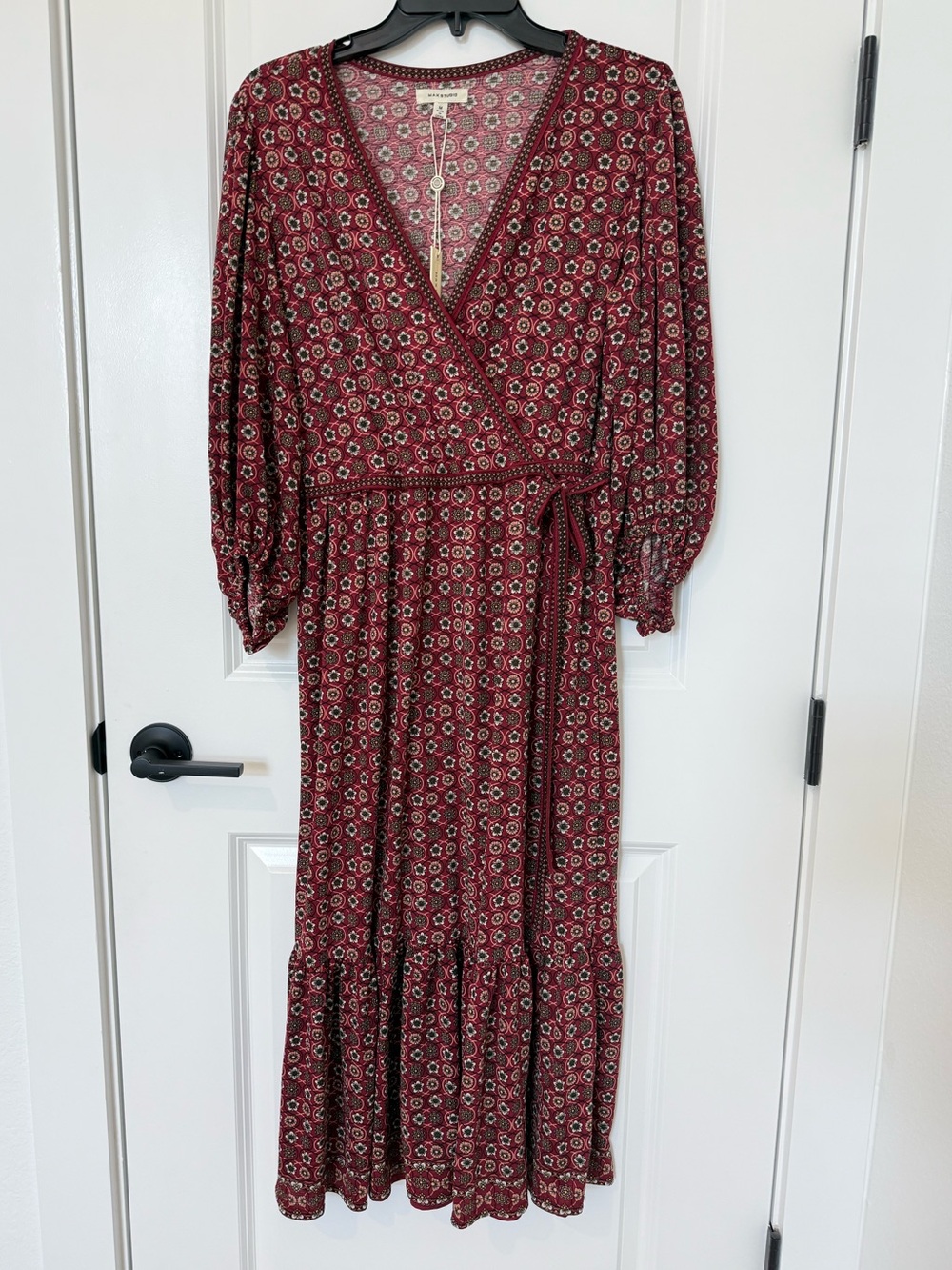 Max Studio Burgundy Floral Wrap Maxi Dress